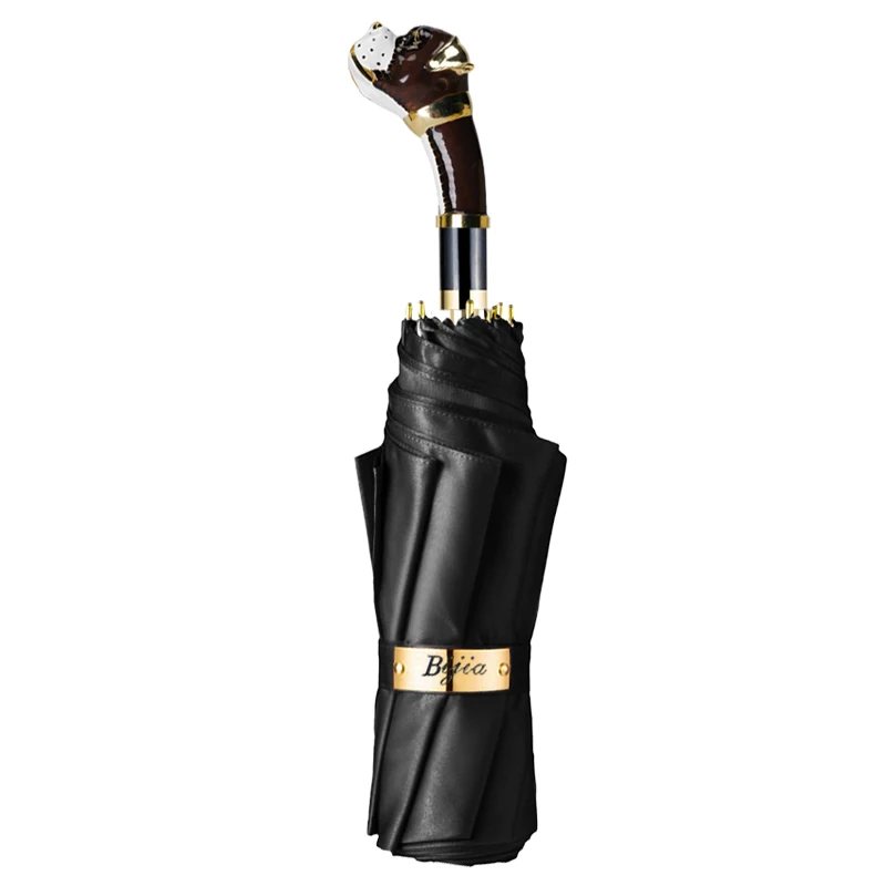 

Luxury Retro Umbrella Three-fold Umbrella UV Protection Sun Protection Umbrellas Metal Dog Handle Parasol Men's Business Gifts