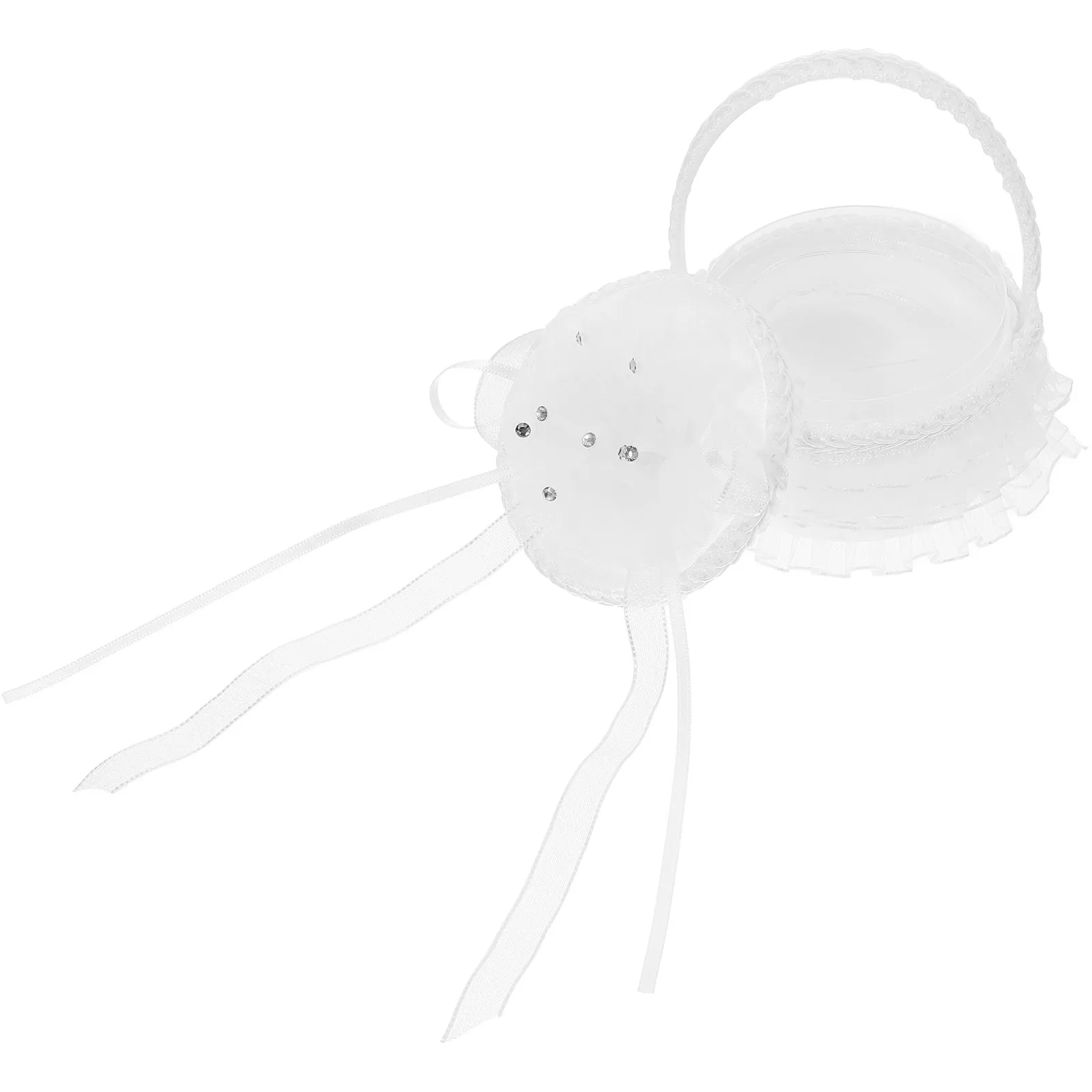 

Миниатюрная атласная коробочка для обручальных колец, вышитая подушка для колец, корзина для цветочницы с жемчужной ручкой, белая шелковая кружевная корзина, декор для вечеринки на День святого Валентина