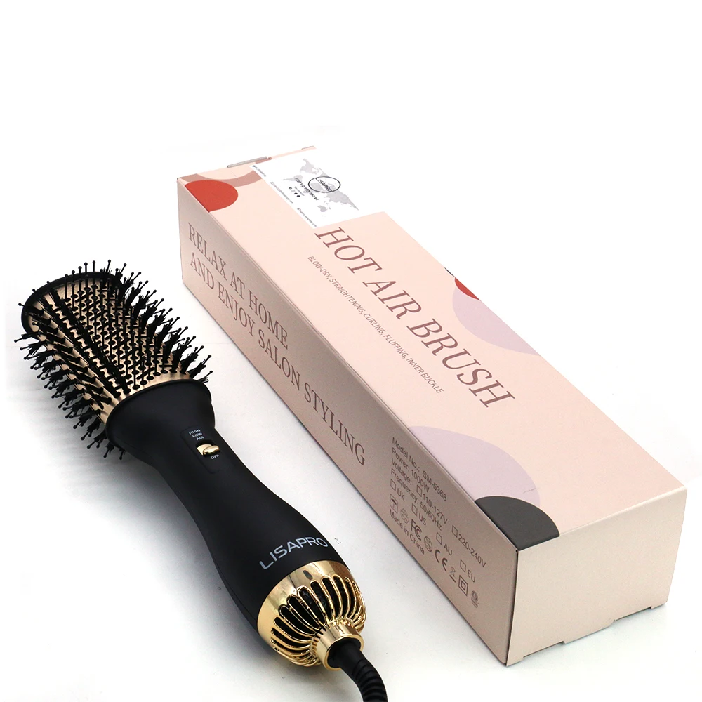 LISARPO Professional Blowout Hair Dryer Brush Black Gold Dryer and Volumize Hot Air Brush for Women Curling Irons Styler