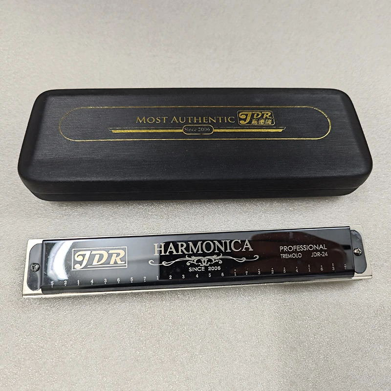 Professional 24 Hole Harmonica Tremolo JDR Luxury Mouth Organ Gaita Jew's Harp With Case Music Instrument Key C Synthesizer