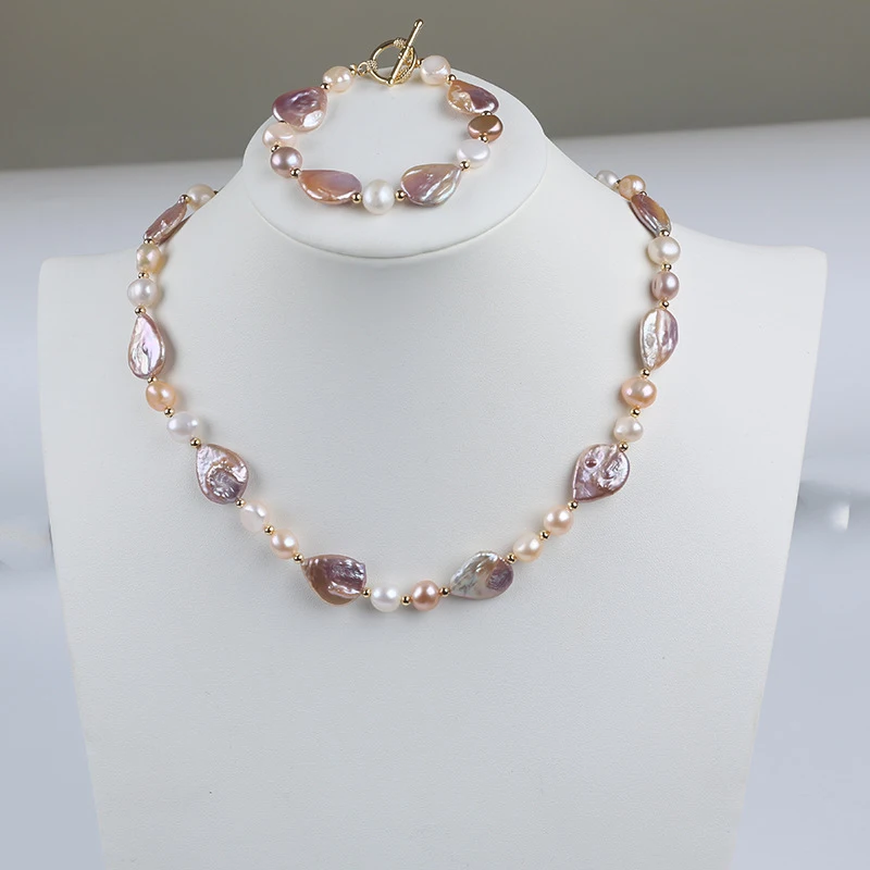 Baroque Freshwater Pearl Necklace Set Summer Bracelet Choker Purple Fairy