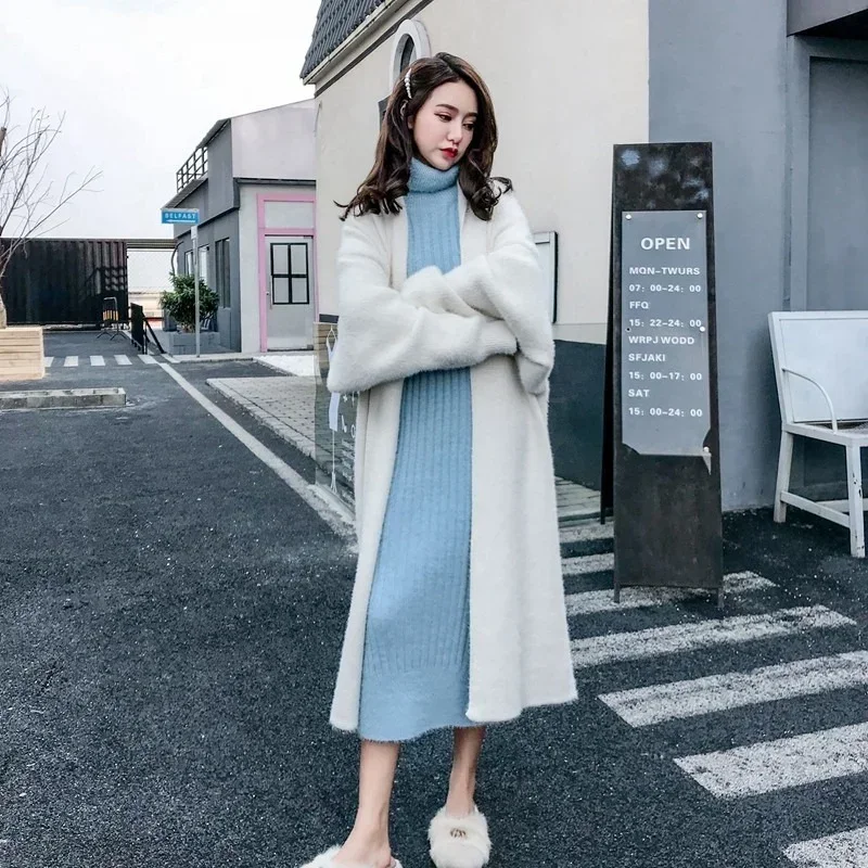 Autumn Winter Women Soft Cashmere Long Cardigan Fashion Loose Casual Oversized Sweaters Batwing Sleeve Jacket Wool Knitted Coats