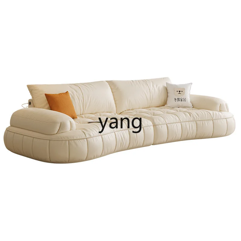 

Lhh French Cream Wind Sofa Living Room Small Apartment Large Sitting Deep Piano Keys Curved Leather Sofa