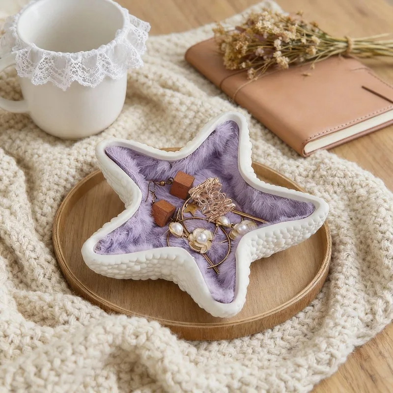 

Креативная керамическая шкатулка для украшений в форме морской звезды с плюшевой подкладкой, многофункциональный органайзер, декоративное украшение в стиле конфет