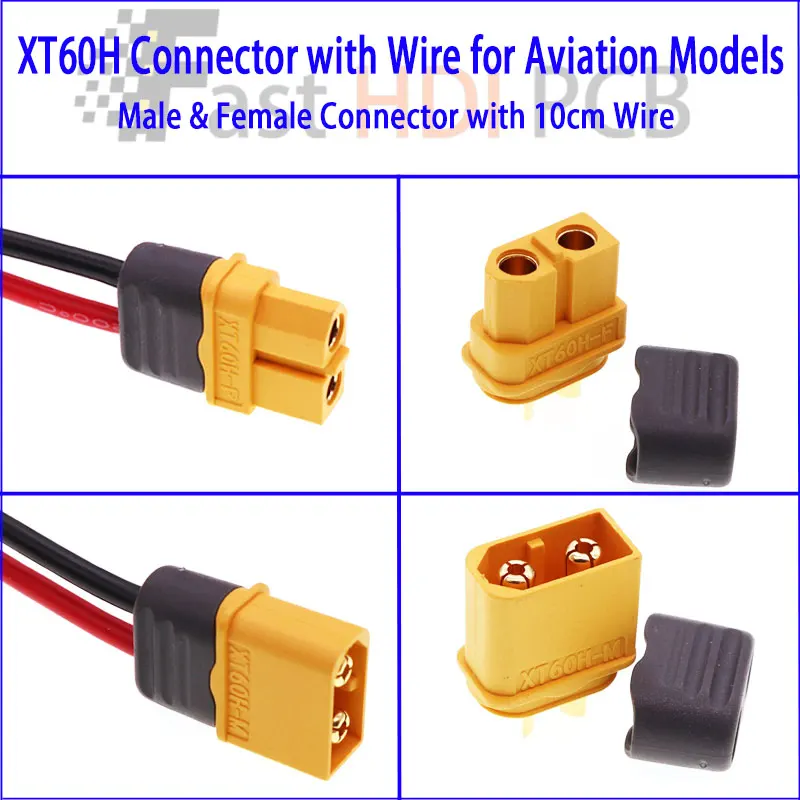 XT60H 수컷 암컷 커넥터 페어 와이어 포함 60A 고전류 플러그 소켓 RC 드론 LiPo 배터리 FPV 레이싱 쿼드콥터용