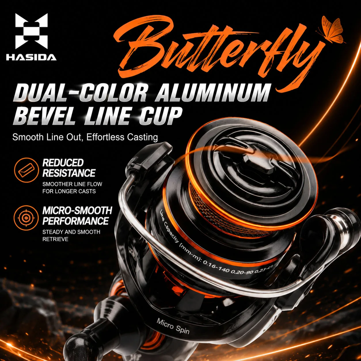 HASIDA Butterfly BFS Weitwurf-Angelrolle mit 4+1 Kugellagern, 5,4:1 Übersetzung, 5kg Tragkraft, Professionelle Micro-Spinnrolle