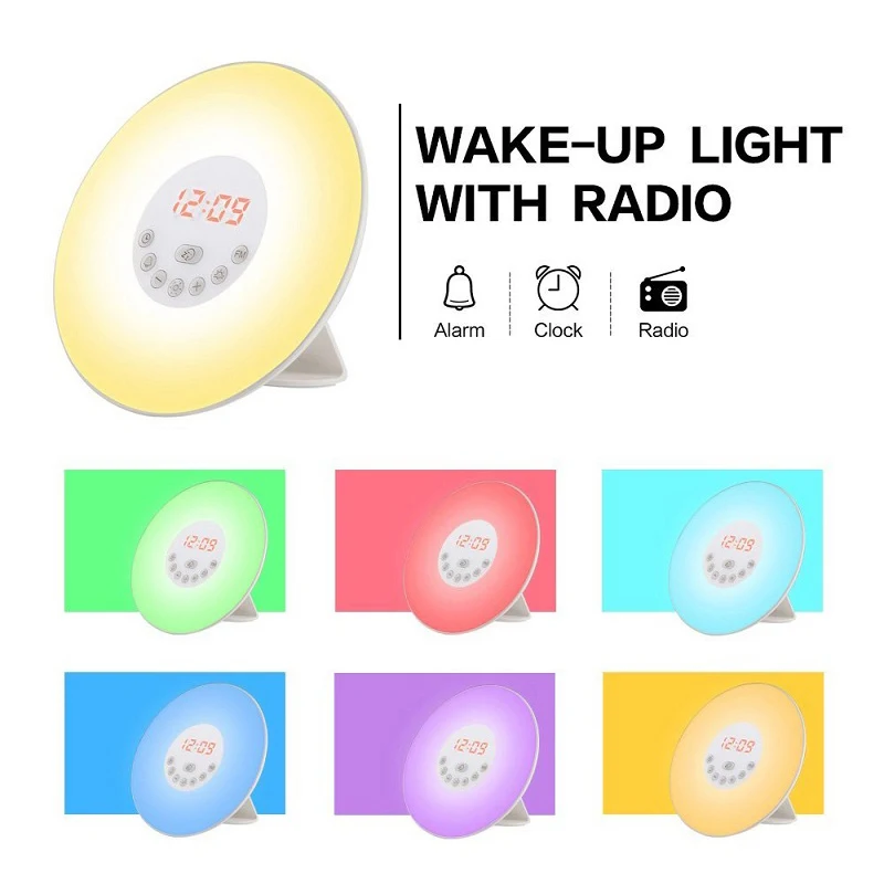 Wake Up Light Alarm Clock Sunrise/Sunset Simulation Luminous Digital Clock with FM Radio Night Light Touch Control Table Clocks