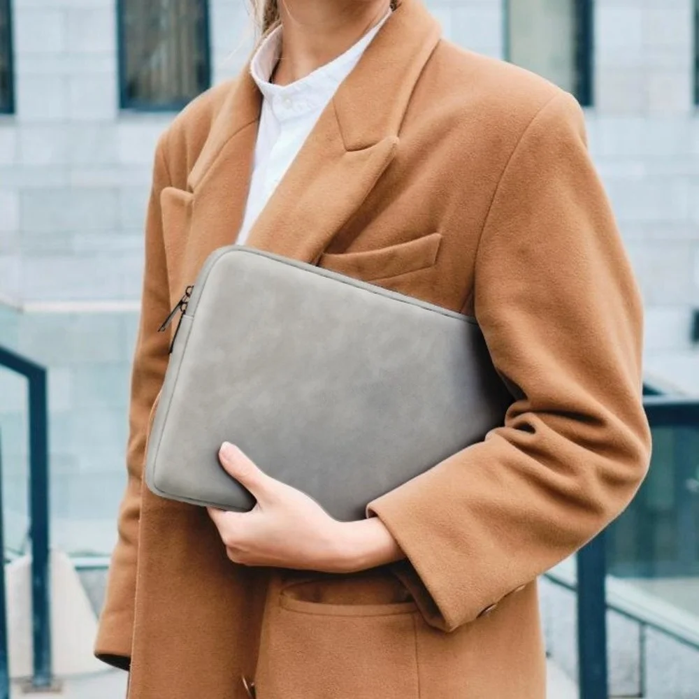 Portable Solid Color Laptop Sleeve Bag Zipper PU Leather Laptop Case Soft Wear Resitant Notebook Pouch Student
