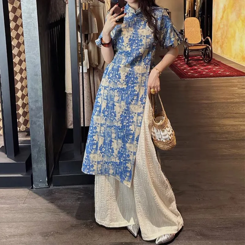 

2026 Summer New Retro Cheongsam Cotton Fashion Dress Women Clothes