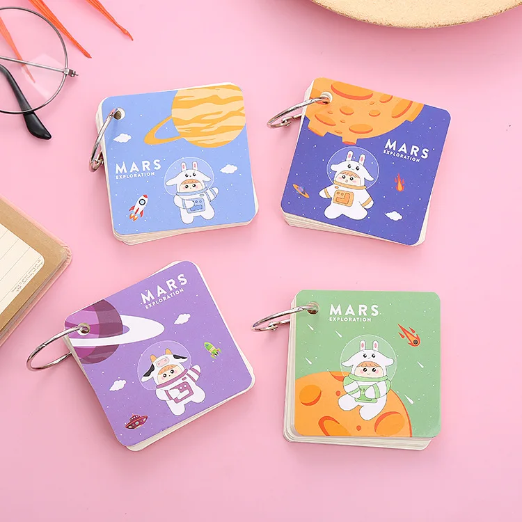 80 Sheets Binder Ring Flipping Flash Card Index Cards Notepad Combinable Study Cards Mini Note Book Message Card Note Paper Set