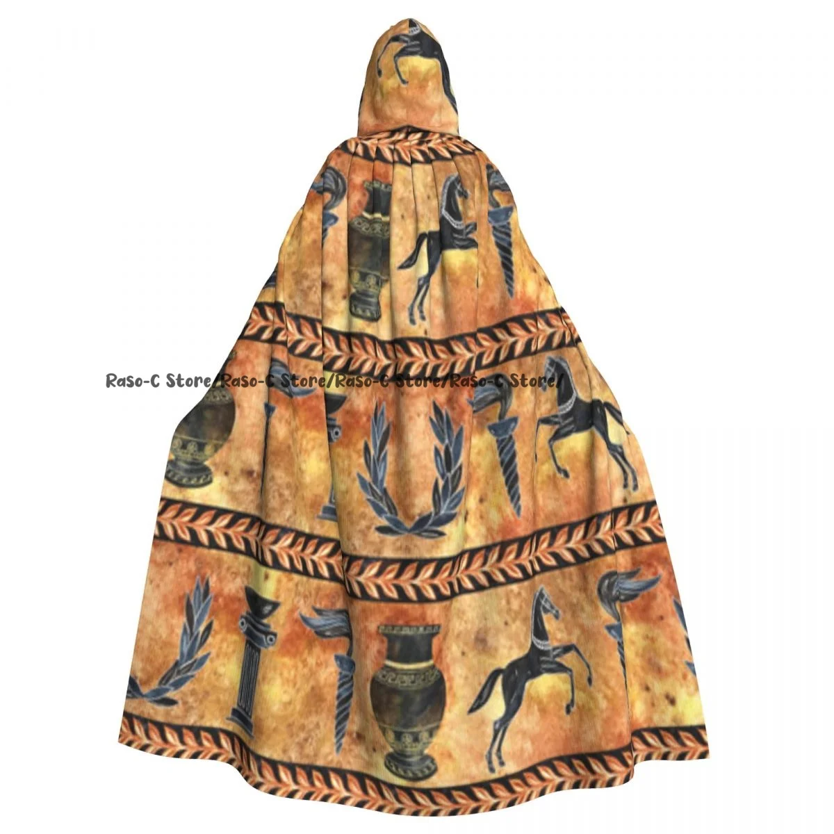 Ancient Greek Elements Art Hooded Cloak Polyester Unisex Witch Cape Costume Accessory