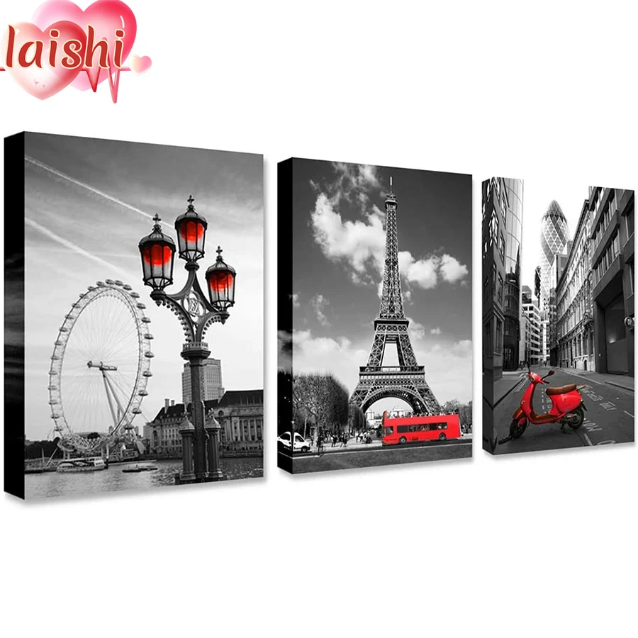 3pcs Paris tower, ferris wheel, city view diamond painting cross stitch full square diamond embroidery mosaic Christmas gift