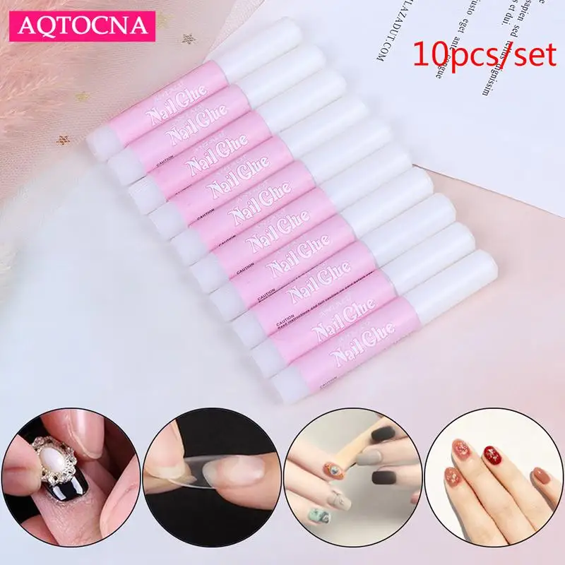 10Pcs/Set False Nail Extension Glue Mini Beauty Nail Glue False Art Decorate Tips Acrylic Glue Nail Accessories 2g