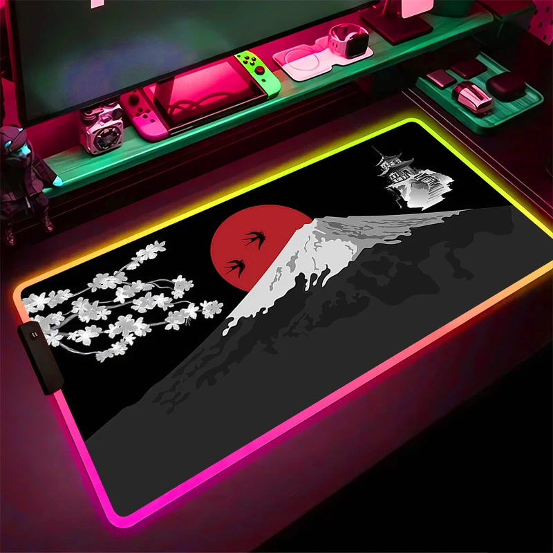 

RGB Mouse Pad Art sakura Non-Slip Rubber Edge locking mousepads Game play mats notebook computer Aesthetic Art Home Decor