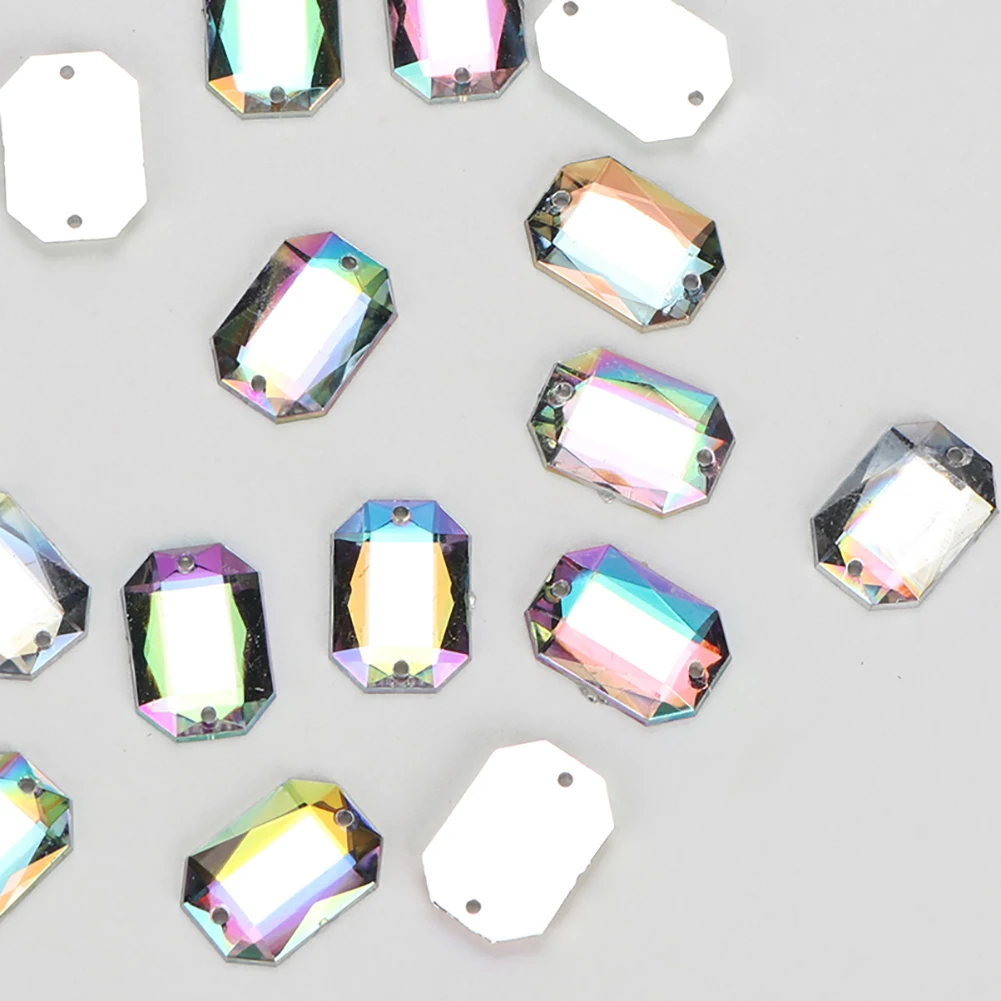 NKS 100pcs 10*14mm Sew On Crystal AB Rectangle Rhinestone Sewing Faltbak Acrylic Rhinestone For Clothing Accessories Bags Shoes