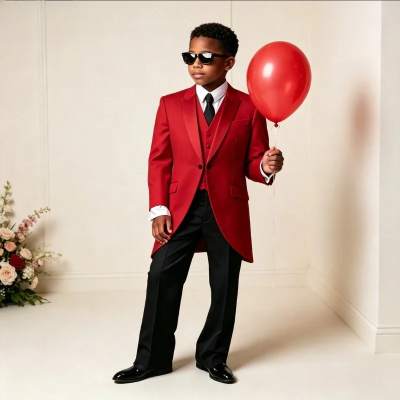 3 Pieces Long Tailcoat for Boy Wedding No collar Custom Made Kids Tuxedo Elegant Ceremony Banquet Attire For Child Party Events