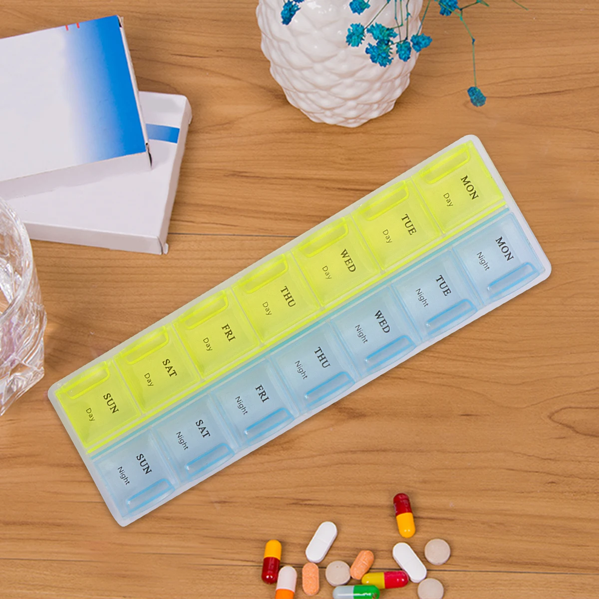 

3 Pcs Portable Pill Box Yellow Blue Medicine Container Daily Organizer Multi Compartment Travel Outdoor Storage
