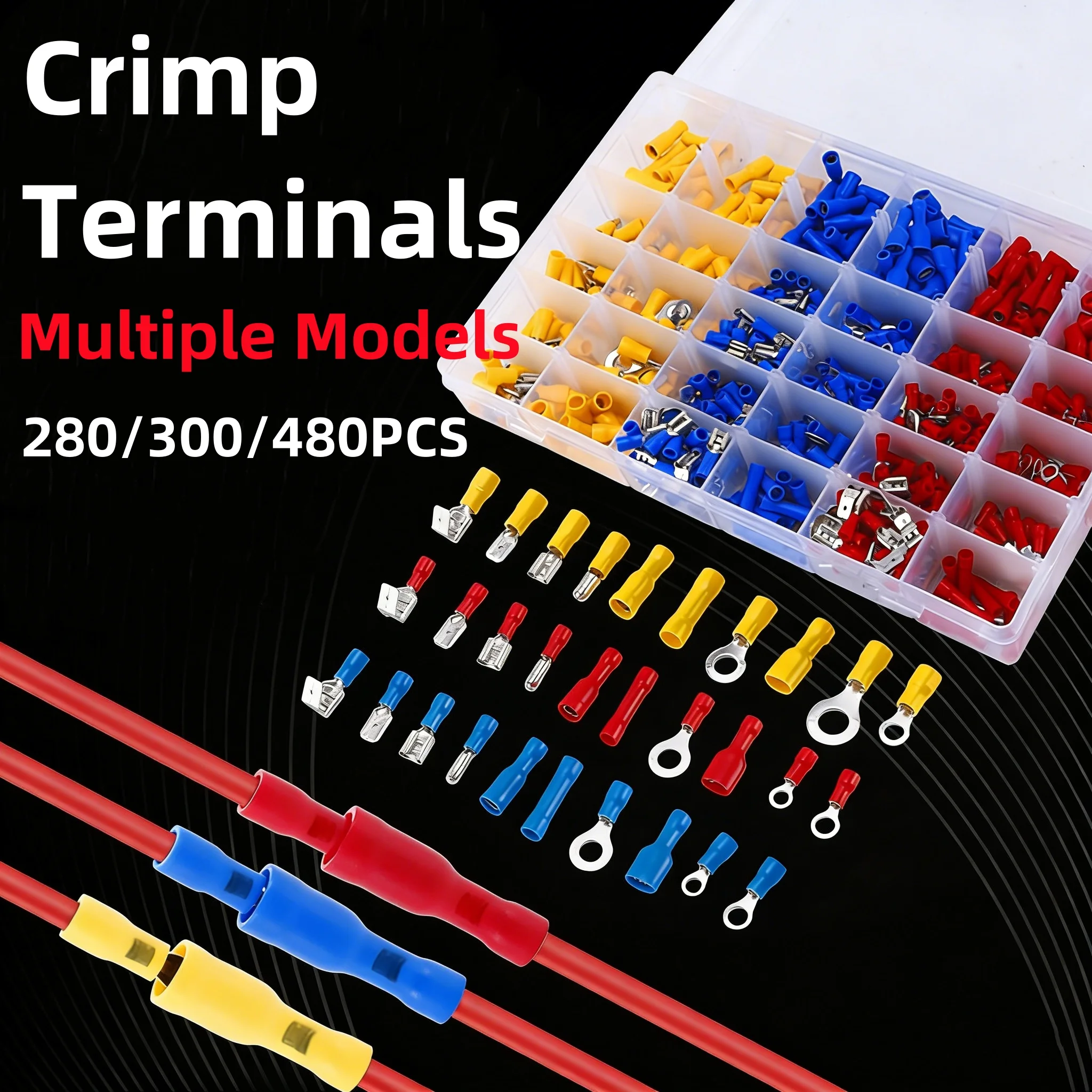 280/300/480PCS/kit Wire Connector Kit Male Female Insulated Terminals Cold Crimp Terminals Assorted Crimp Terminals