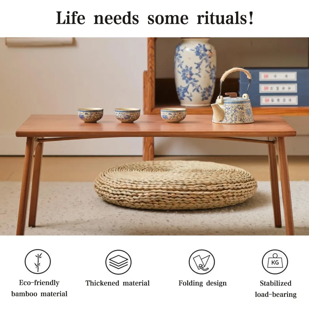 조립 필요 없는 바닥 테이블 대나무 접이식 월넛 커피 테이블 침실용 26x15.8x11.8인치 가구 낮은 차 테이블