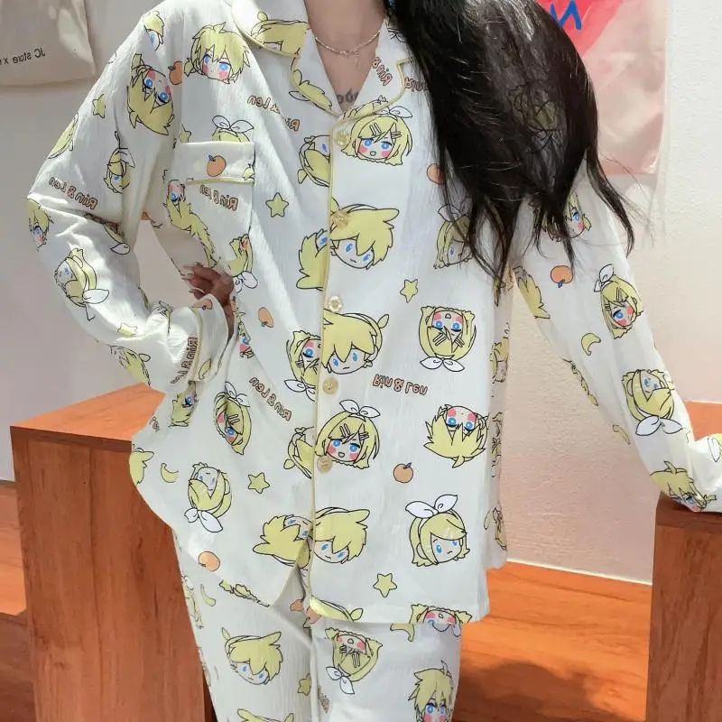 Anime Thin Pajamas Kagamine Rin Kawaii Spring and Autumn Decorate Long Sleeve Pajamas Girl Cartoon Loungewear Surrounding Gift