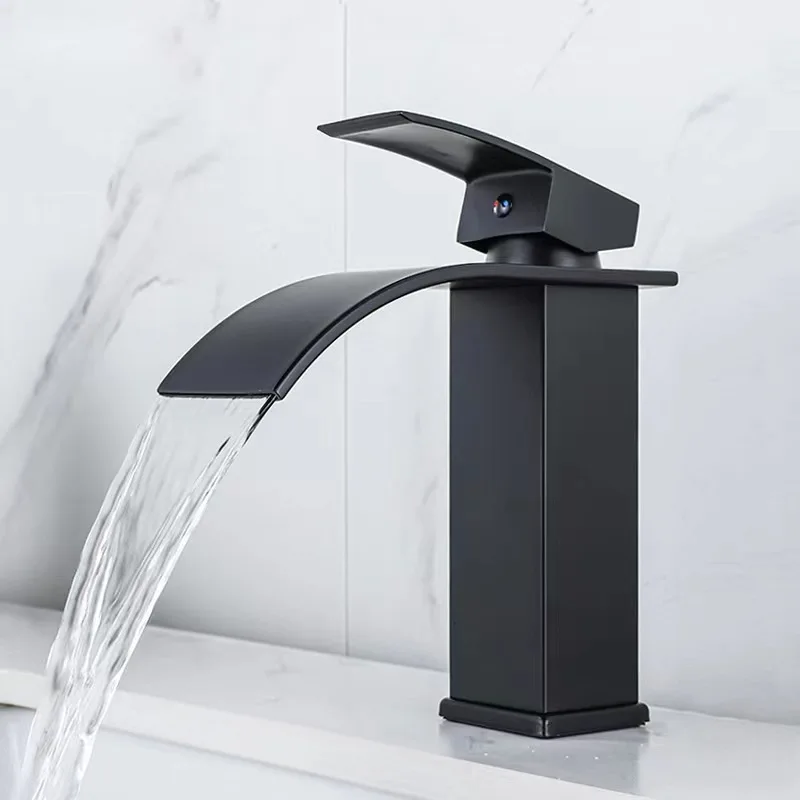 

Nordic Black Waterfall Basin Faucet Toilet Wash Hands, Wash Basins, Countertops, Hot and Cold Taps