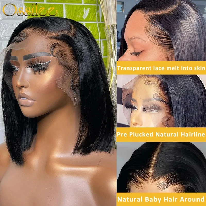 Ossilee-Perruque Bob Lace Front Wig naturelle brésilienne Remy, cheveux courts, coupe pixie, ultraviolette, 4x4/13x4