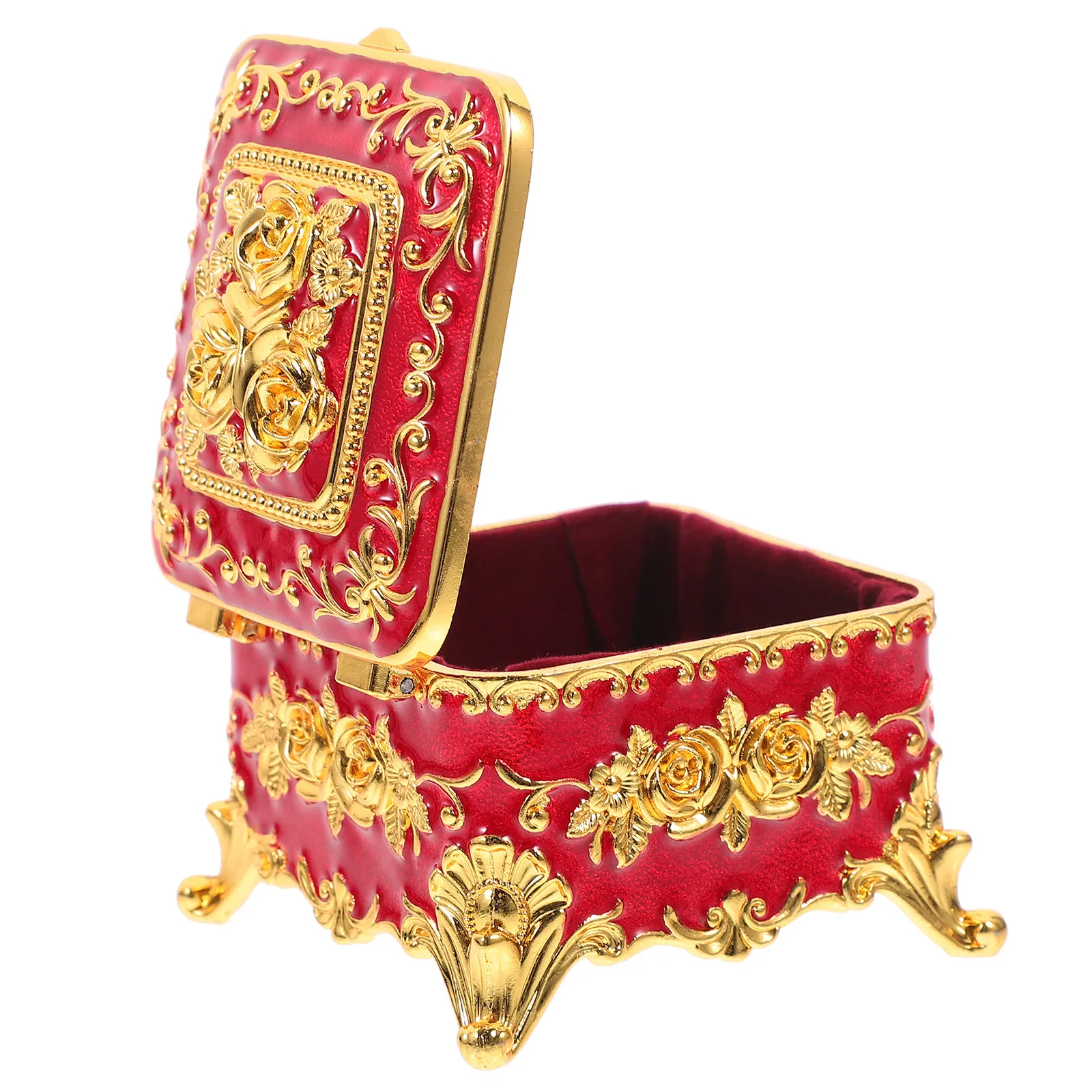 

Embossed Flower Jewelry Storage Box Vintage Style Zinc Alloy Jewelry Holder Desktop Decorative Organizer Elegant Gift Case