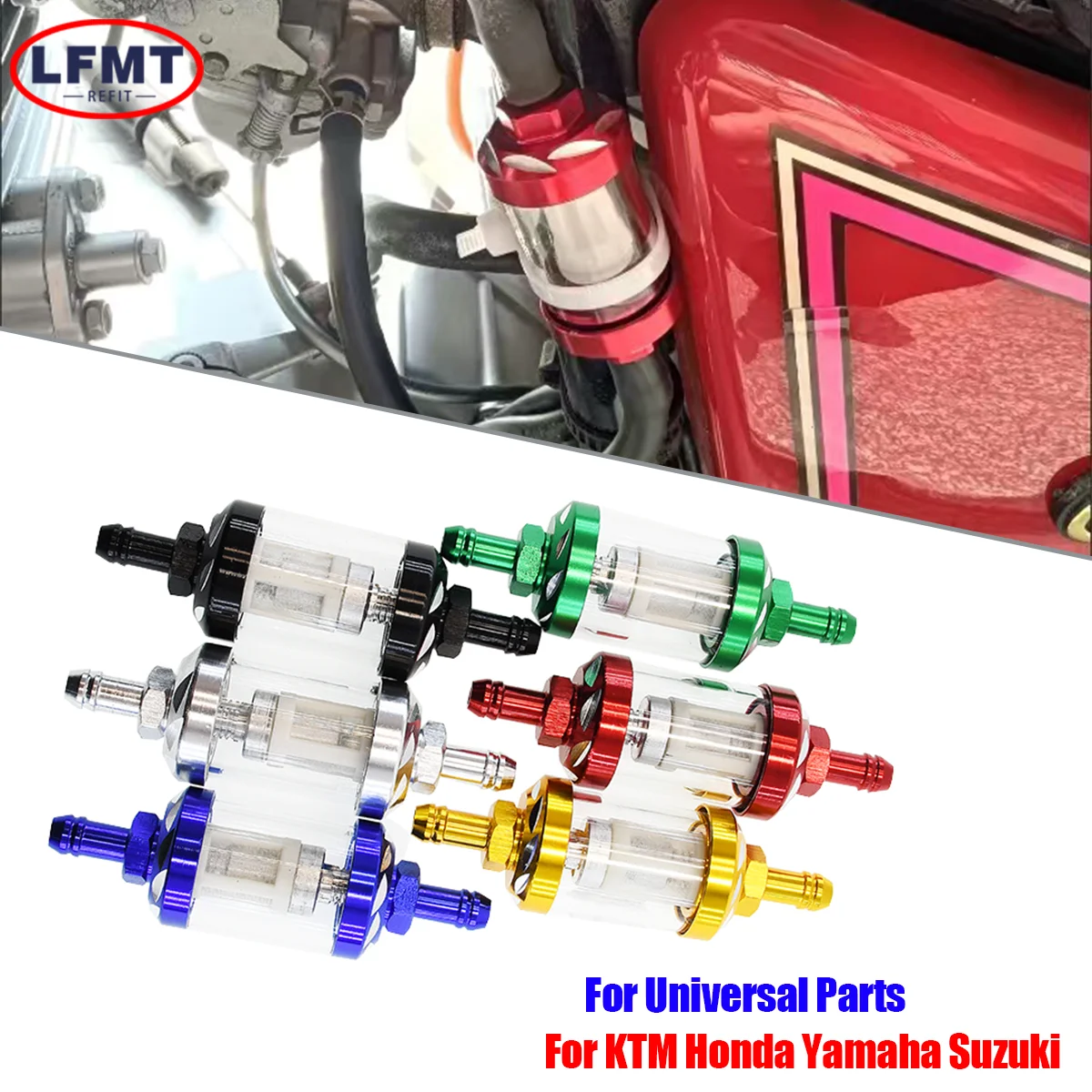 Universal Motorcycle Fuel Filter 8mm Engine Inline Carb CNC Gasoline Fuel Gas Filter Motor Oil Filters Off Road ATV Accessories