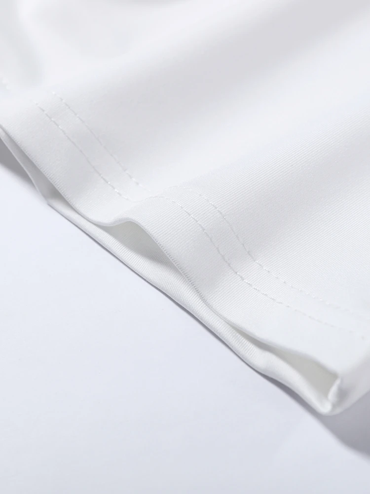 Damen Freizeitkleidung für Pendlerinnen Trendiges Minimalistisches Weißes T-Shirt mit Schulterpolstern Bequemes Oversize-Rundhals-Kurzarm-Oberteil – Detail 8