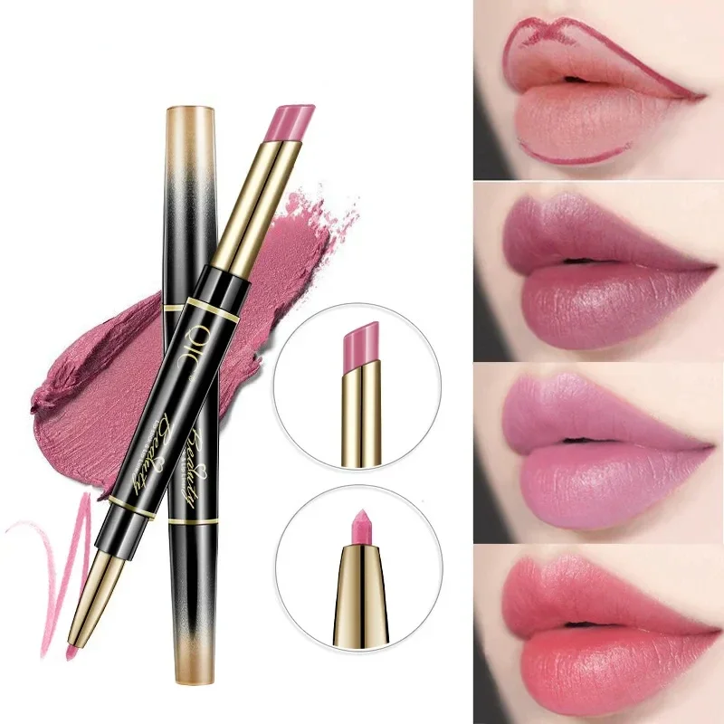 Косметика Double Ended Lipstick Pen Waterproof Non-Makeup Holding Makeup Color-Rendering 2-in-1 Thin Tube Lipstick Lip Liner