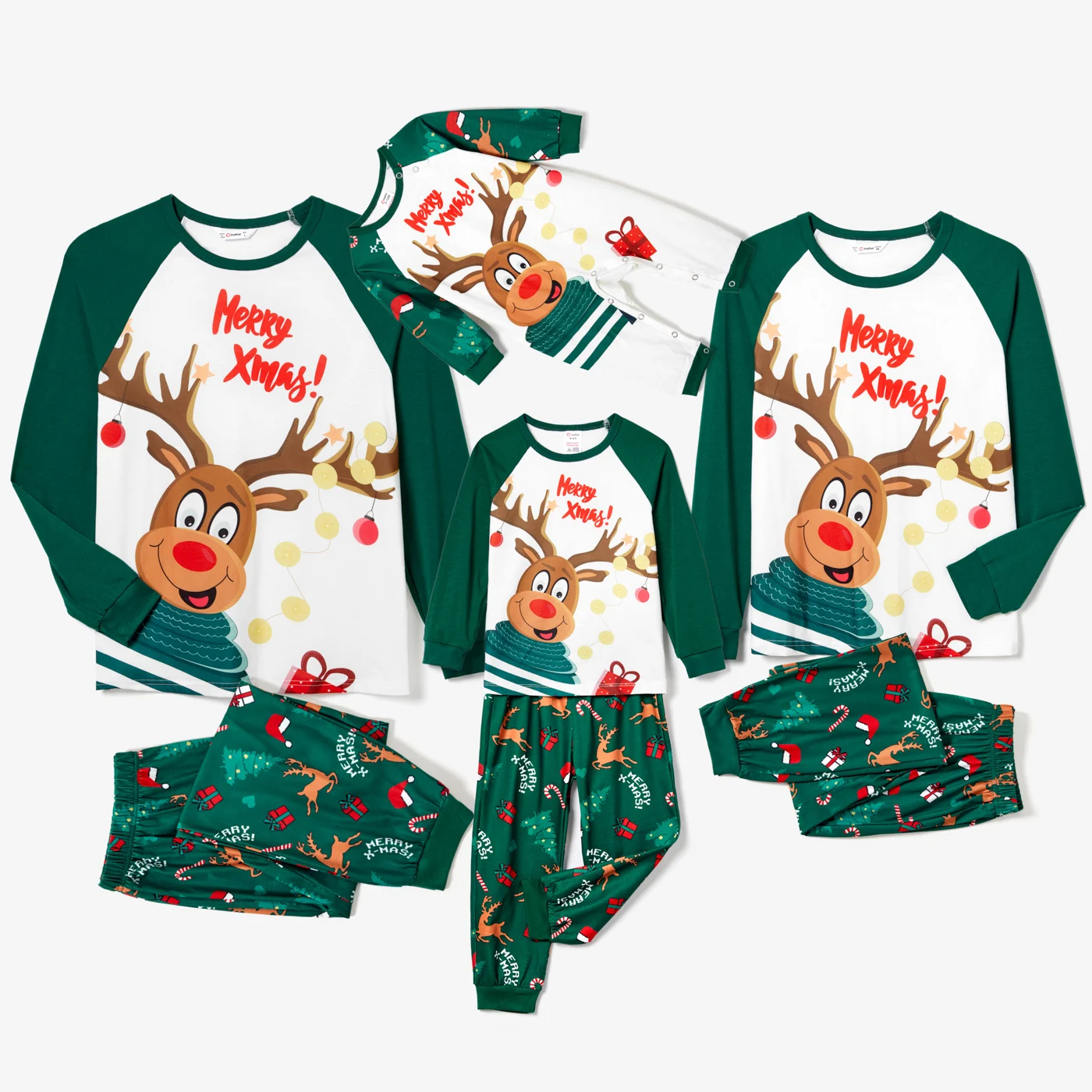 PatPat Christmas Family Matching Reindeer Print Long-sleeve Pajamas Sets(Flame resistant)