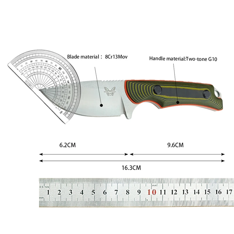 BM15017 with K sheath, outdoor hunting and meat cutting 8Cr13MoV blade camping dual color G10 handle fixed knife