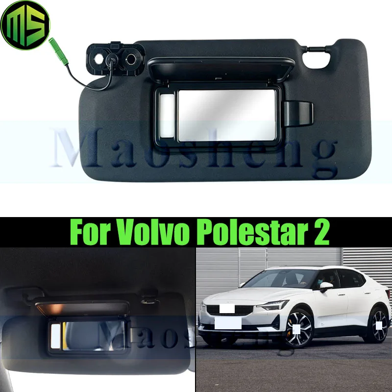Maosheng 1 Piece Black Car Inner Sunvisor Sun Visor For Volvo Polestar 2 Front Sunshield With Glass With Light