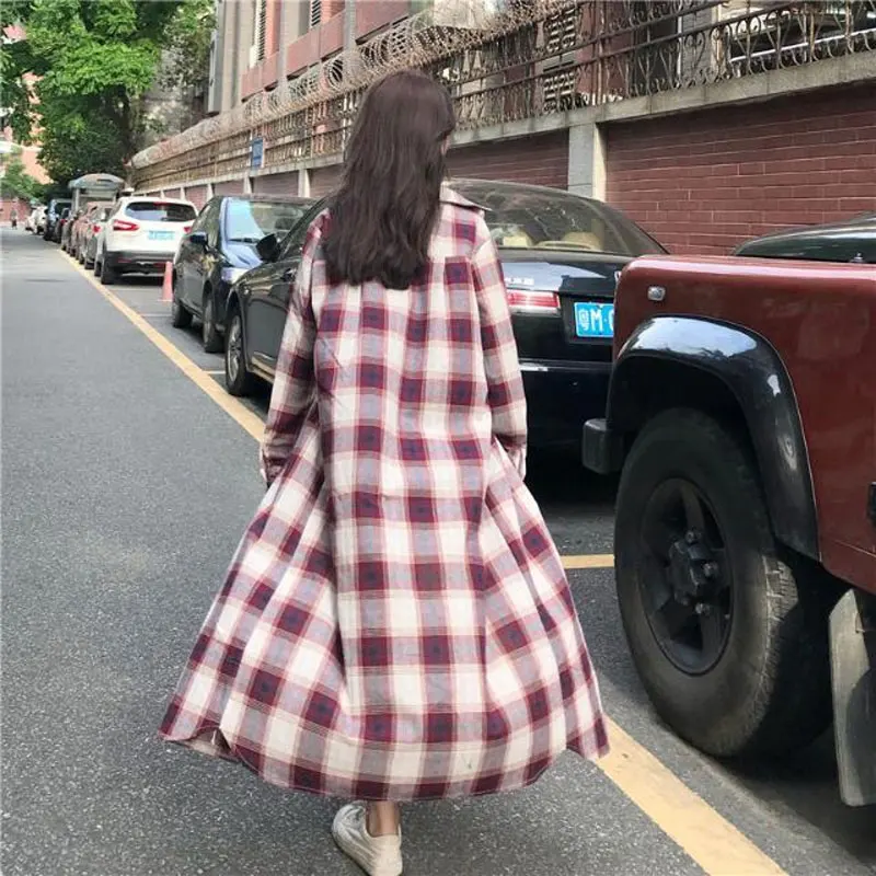 Stylish Streetwear Plaid Long Shirt Female Clothing Loose Straight Spring Autumn Turn-down Collar Casual Single-breasted Blouse