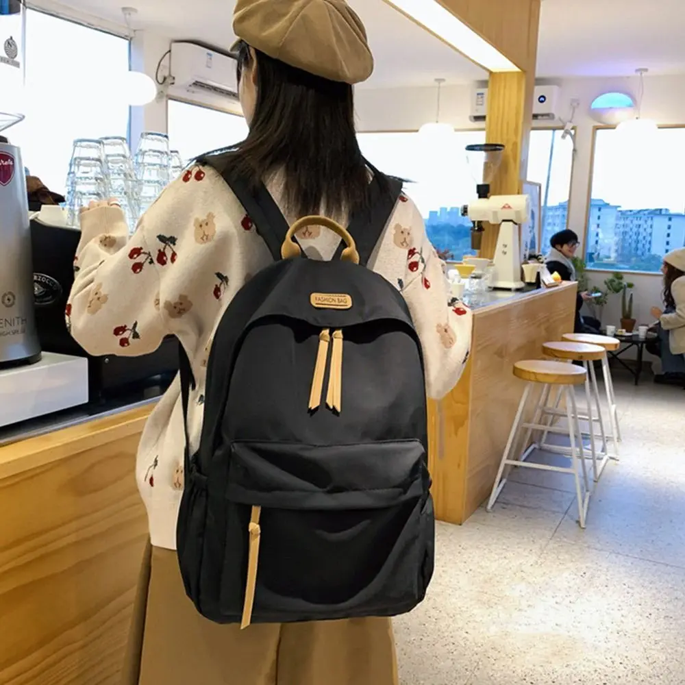 Fashion New Solid Color Backpack Student School Bag Teenage Boys Girls Simple Large-capacity Backpack Nylon Rucksack Travel Bag