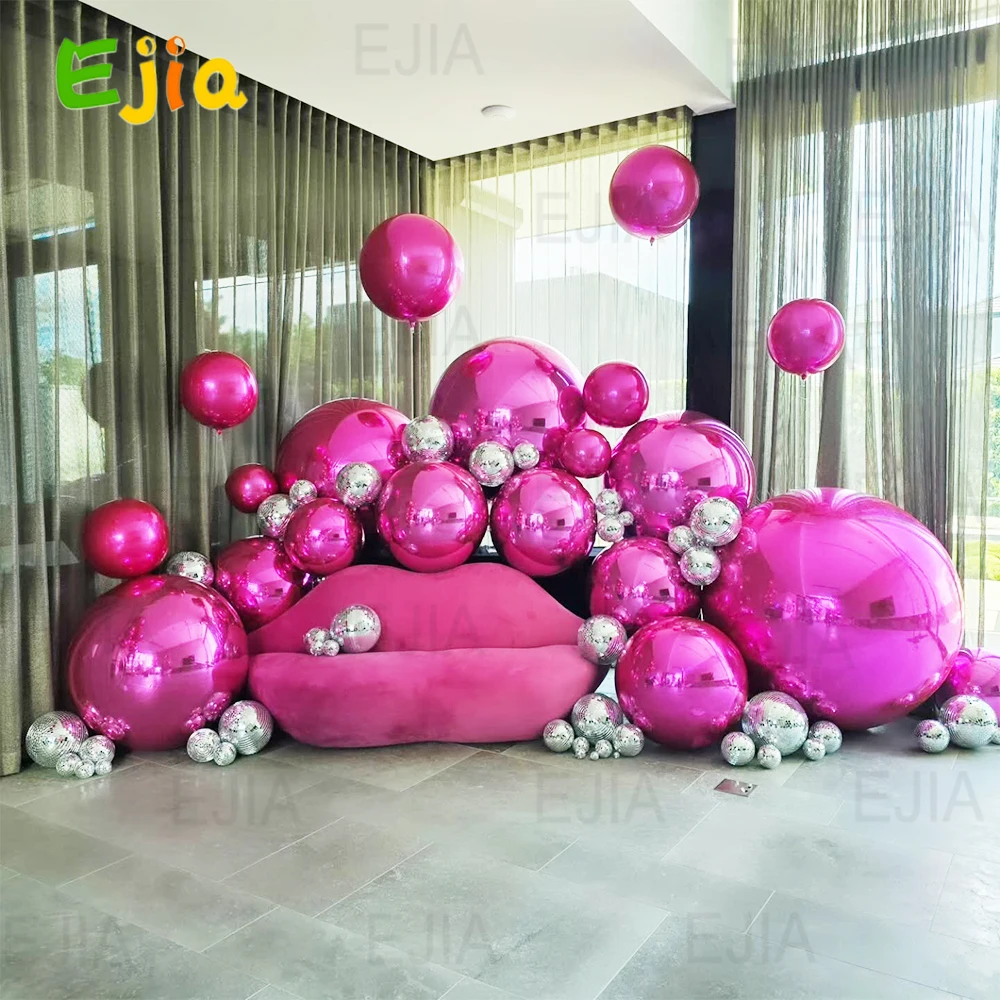 

Stock 6pcs -Wedding Party Decor - Pink Big Shiny Balls Inflatable Reflective Mirror Balloons Sphere For Birthday Decoracion