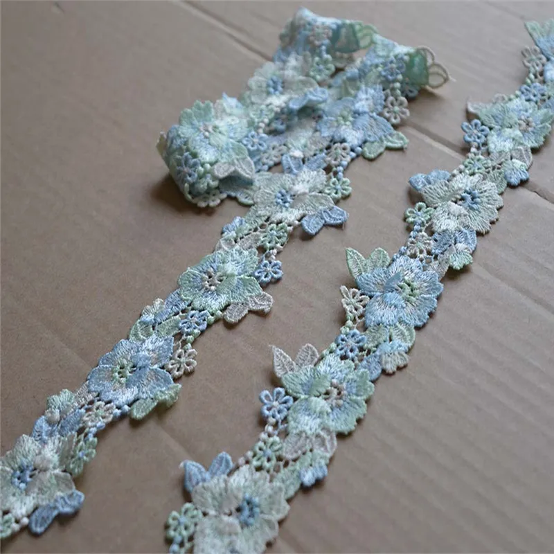 5Yards 4.5cm Wide Shiny Blue White Green Flower Hollow Venise Diy Venice Lace Clothing Accessories Of Various Garment,Bra.Skirt