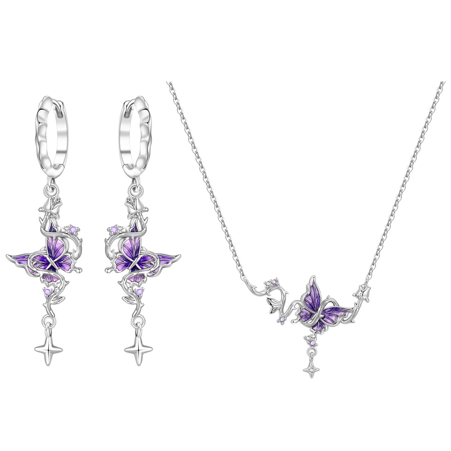 Orstarry S925 Sterling Silber Schmetterling-Blumen-Ohrringe und Halsketten-Set, Exquisites Herz-Hänge-Schmuckset für Damen, Party-Geschenk – Detail 34
