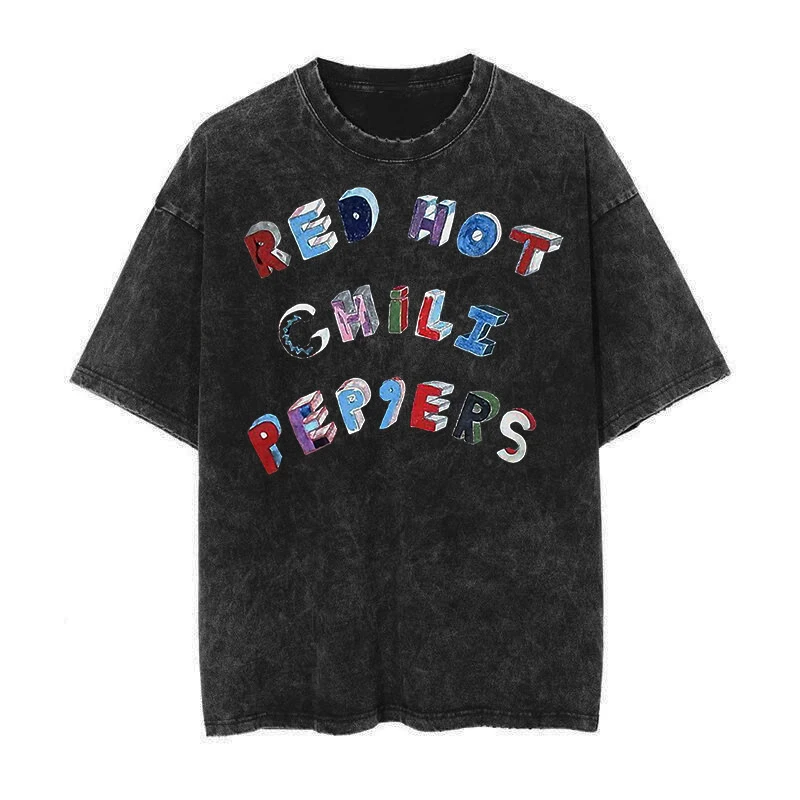 Trend Washed Vintage Cotton Tshirt RED HOT CHILI PEPPERS T-shirt Men Women Hip Hop T Shirt Oversized Streetwear Short Sleeve Tee