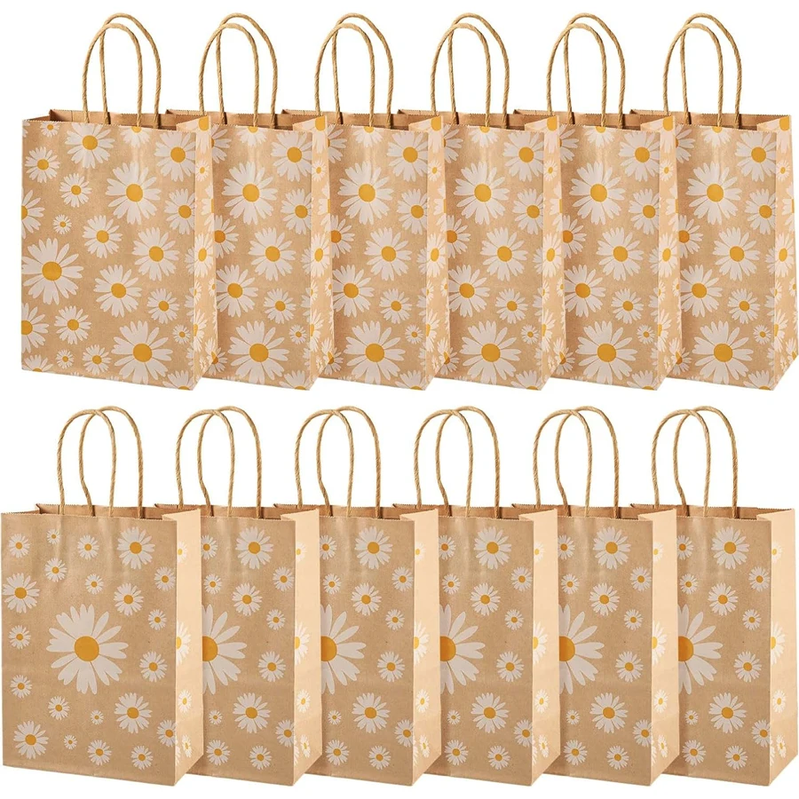 12/24 sacos de papel kraft dos pces, sacos de papel kraft da margarida boêmia/sacos do favor da festa/sacos de presente dos doces do deleite do goodie/decorações de aniversário