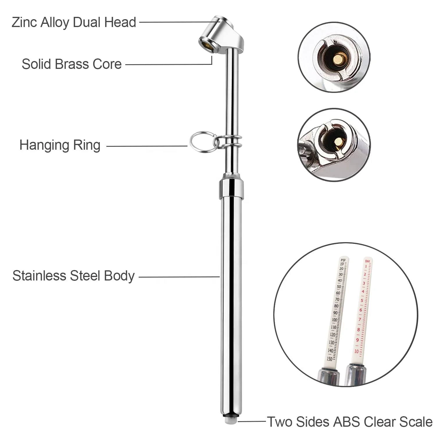 hit productZinc Alloy 30 Degree Air Chuck Pen Shape Wheel Pressure Tester Measurer for Trucks