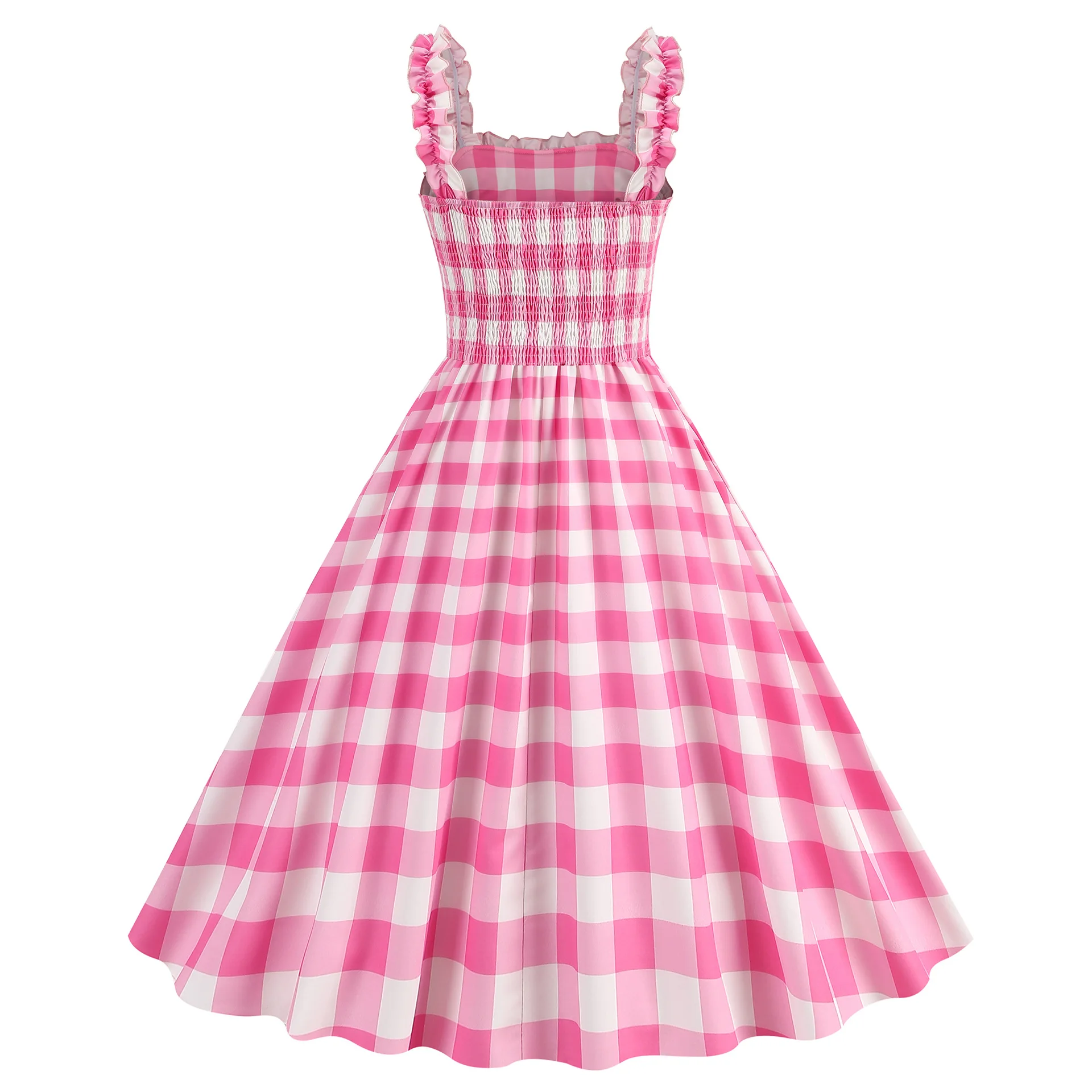 Girl Pink Barbie Dress Cotton Hepburn Style Casual Plaid Dresses For Women 2023 Long Girls Evening Dress vestido fiesta