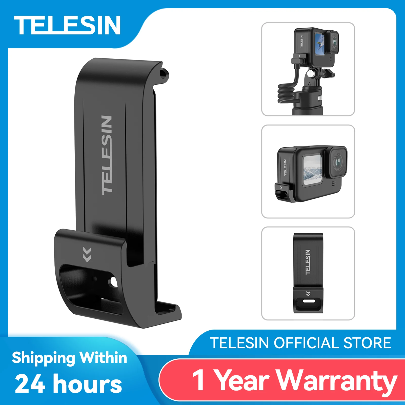 TELESIN For GoPro 9 10 11 12 Waterproof Side Cover Easy Removable Type-C Charging Cover Port For GoPro Hero 9 10 11 Battery