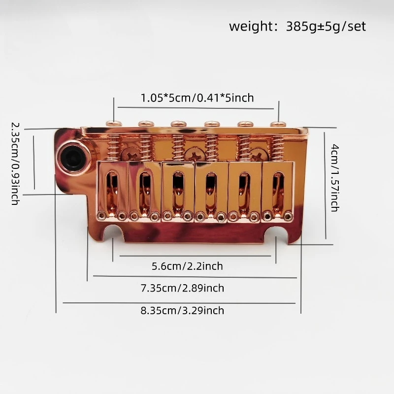 6-String Electric Guitar Tremolo Bridge, Sync Small Double-Locking Flat Mount Saddle & 2-Point Tailpiece