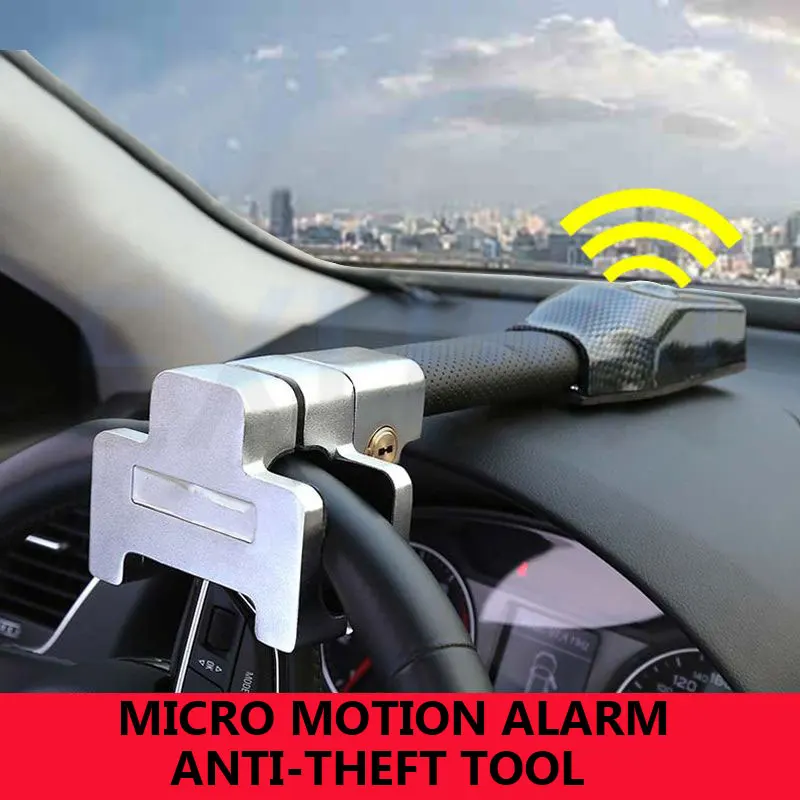 

Car Steering Wheel Lock Micro Vibration Alarm Lock Car Mounted T-shaped Anti-theft Lock Multi Functional Self-defense Front Lock