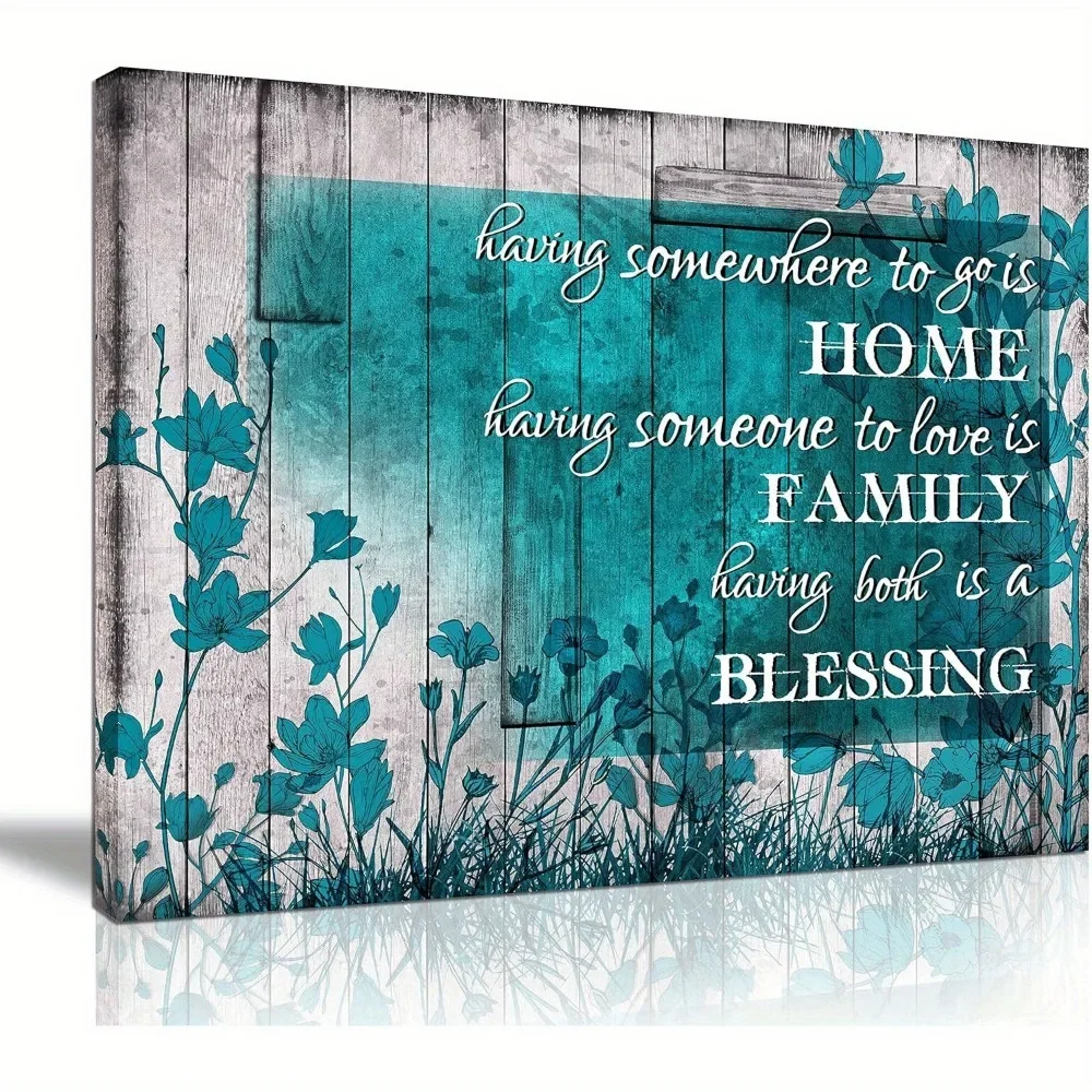 

1.5-inch chunky wood pine frame interior Art Mural Home decor mural, turquoise flower inspired quote, interior decor