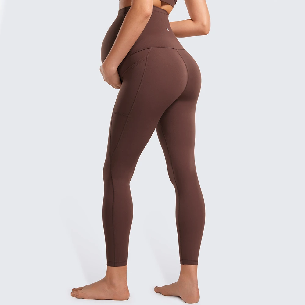 Mulheres borboleta maternidade leggings com bolsos, roupas esportivas de treino, Yoga gravidez calças, sobre a barriga, macio, 25"