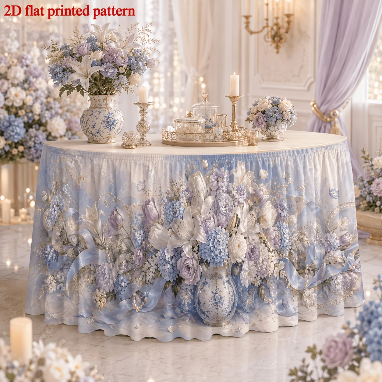 Rectangular tablecloth is suitable for the dining table. Pearl satin ribbon vase decoration is suitable for the family kitchen.