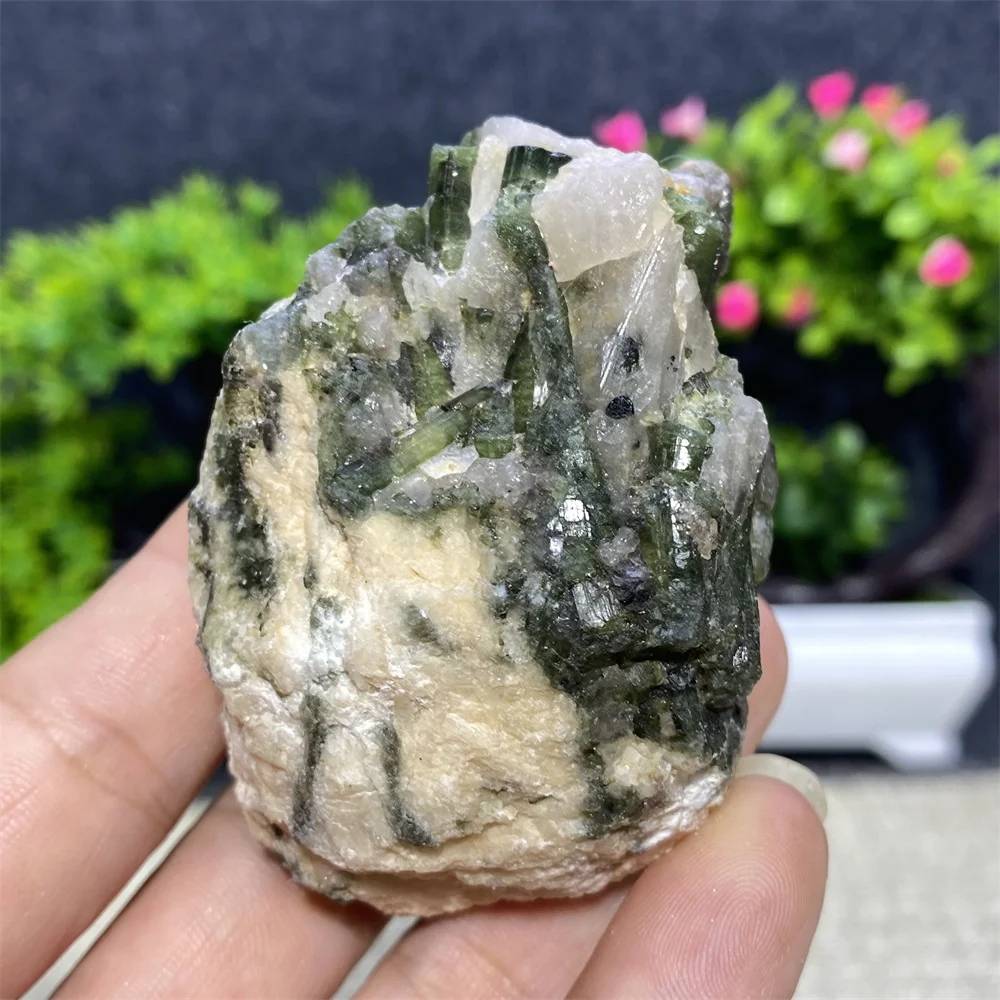 Natural Crystal Gem Pink Green Tourmaline Symbiosis Mineral Specimen Rock Rare Original Spiritual Meditation Healing Stone