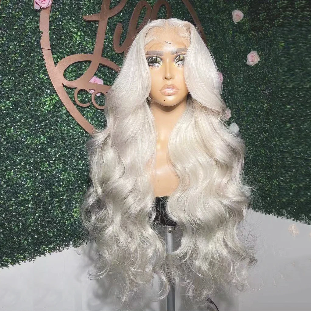 AIMEYA 13X6 Platinum Blonde Lace Front Wig Long Body Wave Synthetic Wig for Women Free Part Big Lace Hair Daily Use